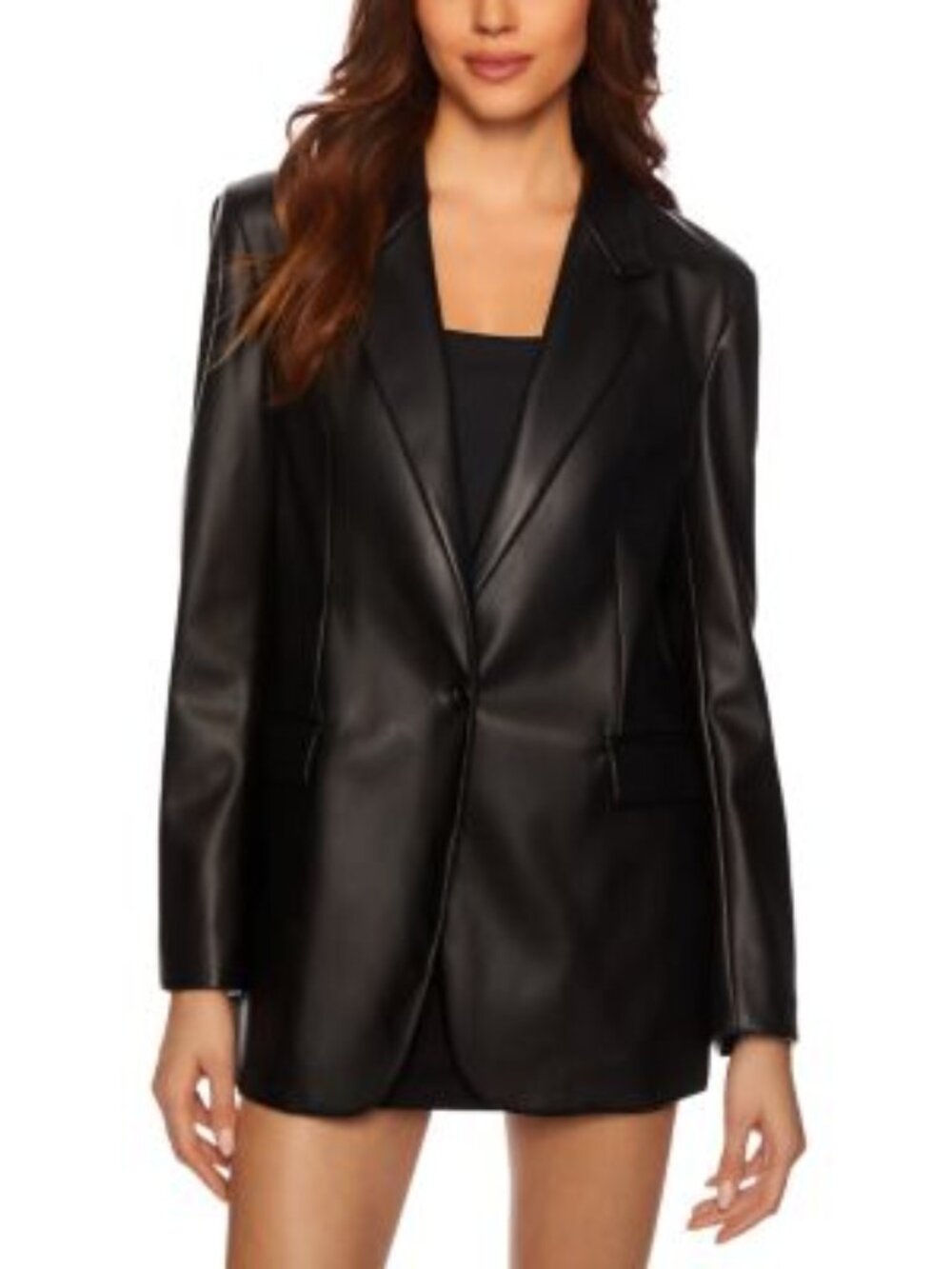 Susana Monaco Faux Leather Boyfriend Blazer Black Small NWT Vegan Leather